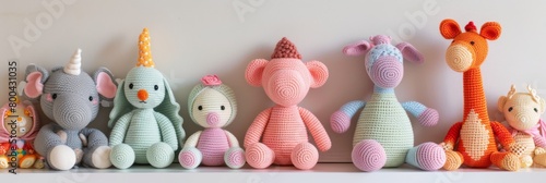 Assortment of handmade crochet toys featuring whimsical characters and animals