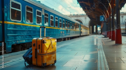 Travel Luggage at a Train Station. Generative ai