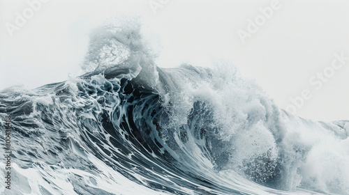 A monumental and majestic ocean wave, frozen in time against a clean white backdrop.