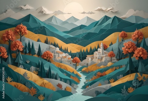 landscape in tuscany origami paper sculptural.