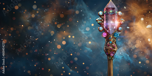 Ornate Jeweled Crown on Vibrant Fantasy King Scepter, Royal Fantasy Scepter