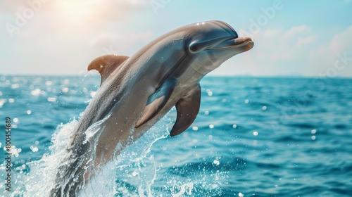  A dolphin leaps from the water, its mouth agape and head prominent
