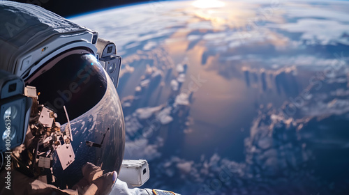 An incredible perspective of an astronaut viewing the splendor of Earth from space, reflecting human curiosity and exploration