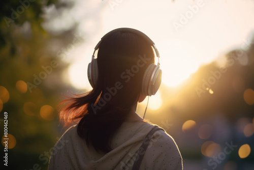 女, 女性, 音楽, ヘッドフォン, 音楽を聴く女性, 黄昏る女性, Woman, female, music, headphone, woman listening to music, twilight woman