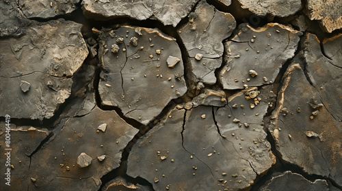 An extreme close-up showcasing the harsh and rugged texture of cracked earth in a dry environment