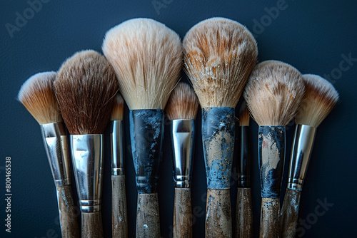 A bundle of fluffy makeup brushes in various shapes and sizes, ready for artistic application.