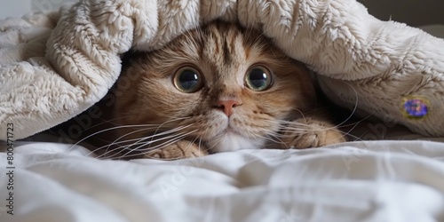 Cat Hiding Under Blanket on Bed