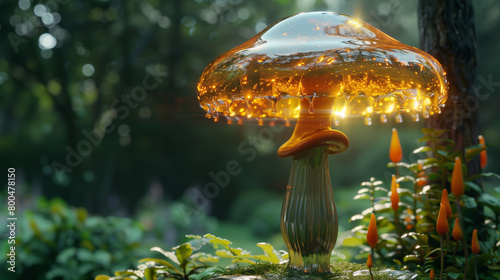amber golden glowing glimmering enchanted magical mushroom generative art