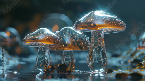 metallic glowing glimmering enchanted magical mushroom generative art