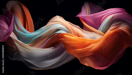 Mimic of a dancers movements echoing the flow of a silk scarf, dynamic lighting, stage setting