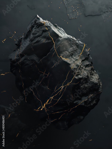 stark black stone with golden cracks on a dark background