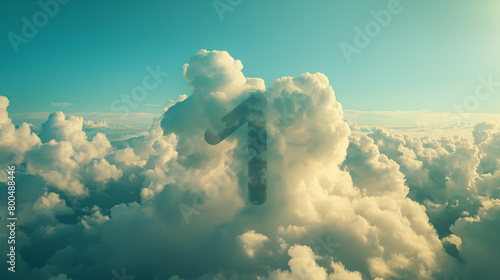 A symbolic number one ascends amidst digital clouds, metaphorically representing success, priority, and digital transformation