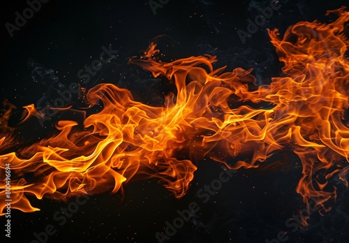 Close up of fire flames on black background 