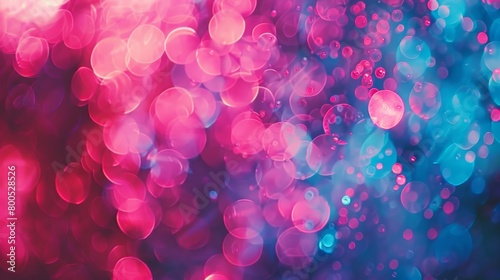  A tight shot of a hazy blue, pink, and red backdrop, adorned with orbs of brightness
