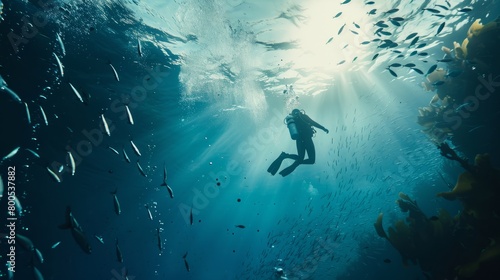 Solo Diver in Serene Oceanic Depths