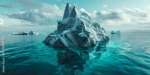 Plastic iceberg floating in ocean as recycling metaphor.