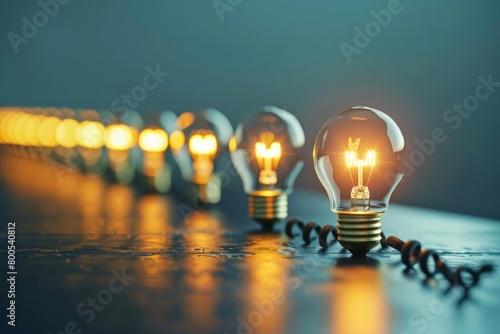 A row of light bulbs on a dark blue background