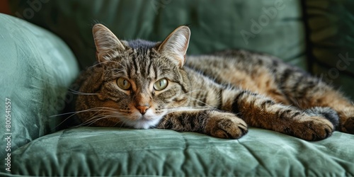 majestic cat lounging on a green sofa