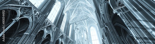 Ornate cathedral mesh wireframe, detailing Gothic architecture elements
