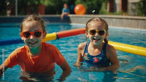 Dzieci bawiące się w basenie, radość i relaks, letnia zabawa