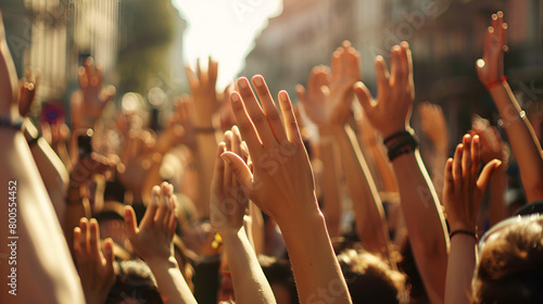 grupo de personas alzando sus manos participando votando ejerciendo la democracia haciendo una manifestacion o huelga votando para ejercer su derecho