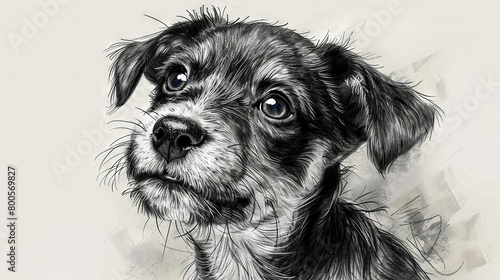  Black-and-white illustration of a melancholy canine face with a sorrowful expression on its left eye