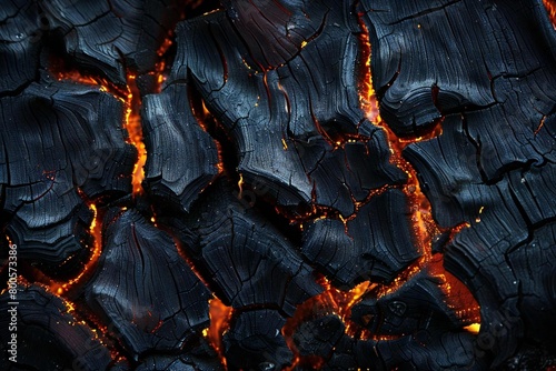 Scorched wood texture with burnt fire and blackened ash