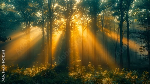 Dawn's Golden Whisper in the Misty Woods