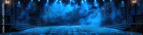 show stage scene with spotlights on in blue tones 