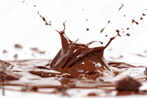 luxurious melted chocolate splash on white background indulgent dessert ingredient stock photo