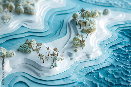 Aerial view of Maldives islands meticulously crafted as a paper cut art showcasing the archipelagos natural charm 