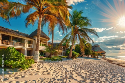 Luxury Hotel on Picturesque Tropical Coast with White Sand, Beautiful Wild Beach Resort