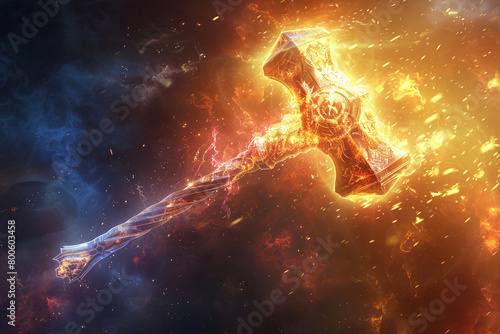 Celestial war hammer, radiant with holy light, smiting evil with divine justice.