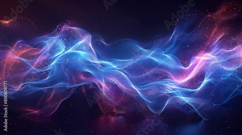 Neon wave modern background. Music flow soundwave design, isolated bright blue elements on dark background. Radio beat frequency consist of lines.