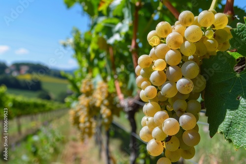 White wine grapes on the vine in a vineyard in the palatinate