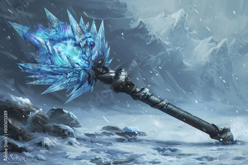 Frostbloom mace blossoming with icy crystals, spreading frostbite with each strike.