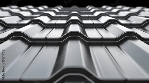 Detail of modern black metal roof tiles in close-up perspective