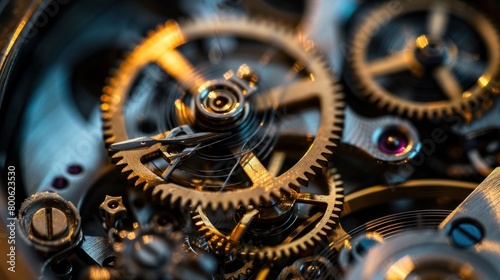 Close up of complicated clockwork gears