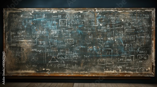A blackboard filled with complex mathematical equations and formulas