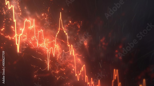 Animated market volatility graph with lightning speedlight effects on a shadowy backdrop depicting financial flux 