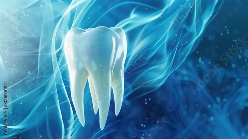 Close-up of a tooth on a blue backdrop. Ideal for dental concepts