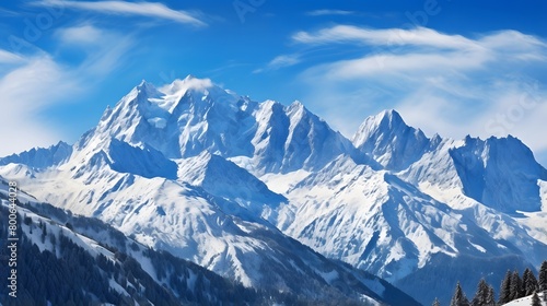 Panoramic view of the Alps in winter, Mont Blanc, France
