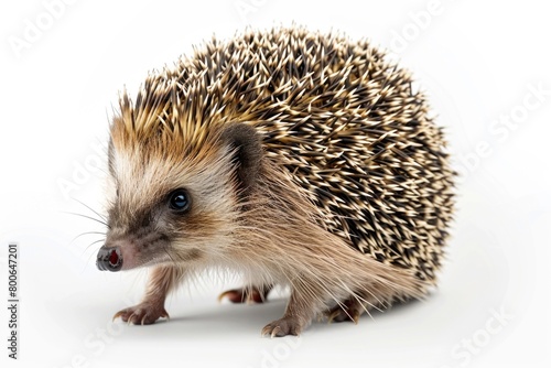 Cute hedgehog standing on a plain white background, suitable for various design projects