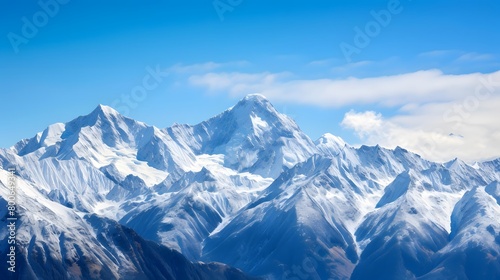 Panoramic view of the snow-capped peaks of the Caucasus Mountains