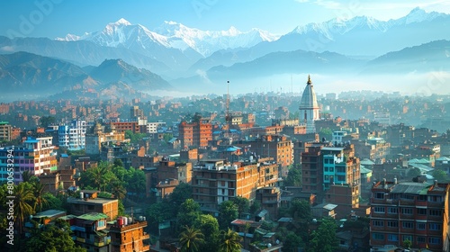 Kathmandu skyline with Himalayan backdrop, unique urban landscape