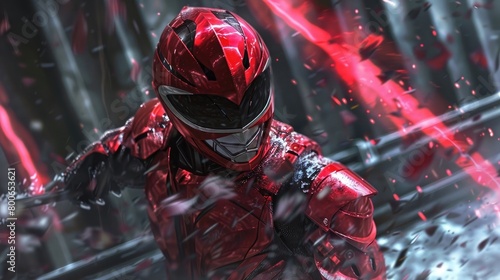 anime mechanical technology red ranger from heroic pose