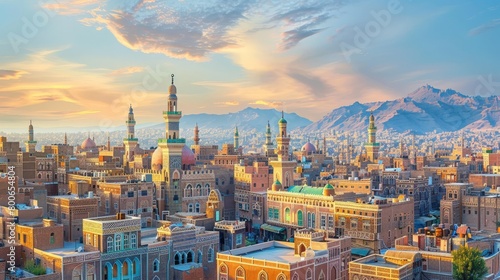 Sana'a skyline, Yemen, ancient architecture and modern conflict