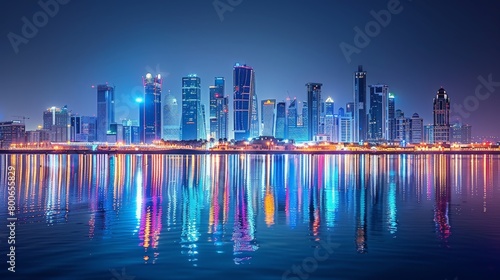 Abu Dhabi skyline at night, UAE, waterfront lights