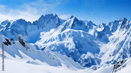 Beautiful panoramic view of the Caucasus mountains in winter.