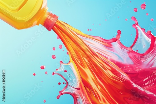 A bottle of liquid with pouring out liquid. Can be used for product photography